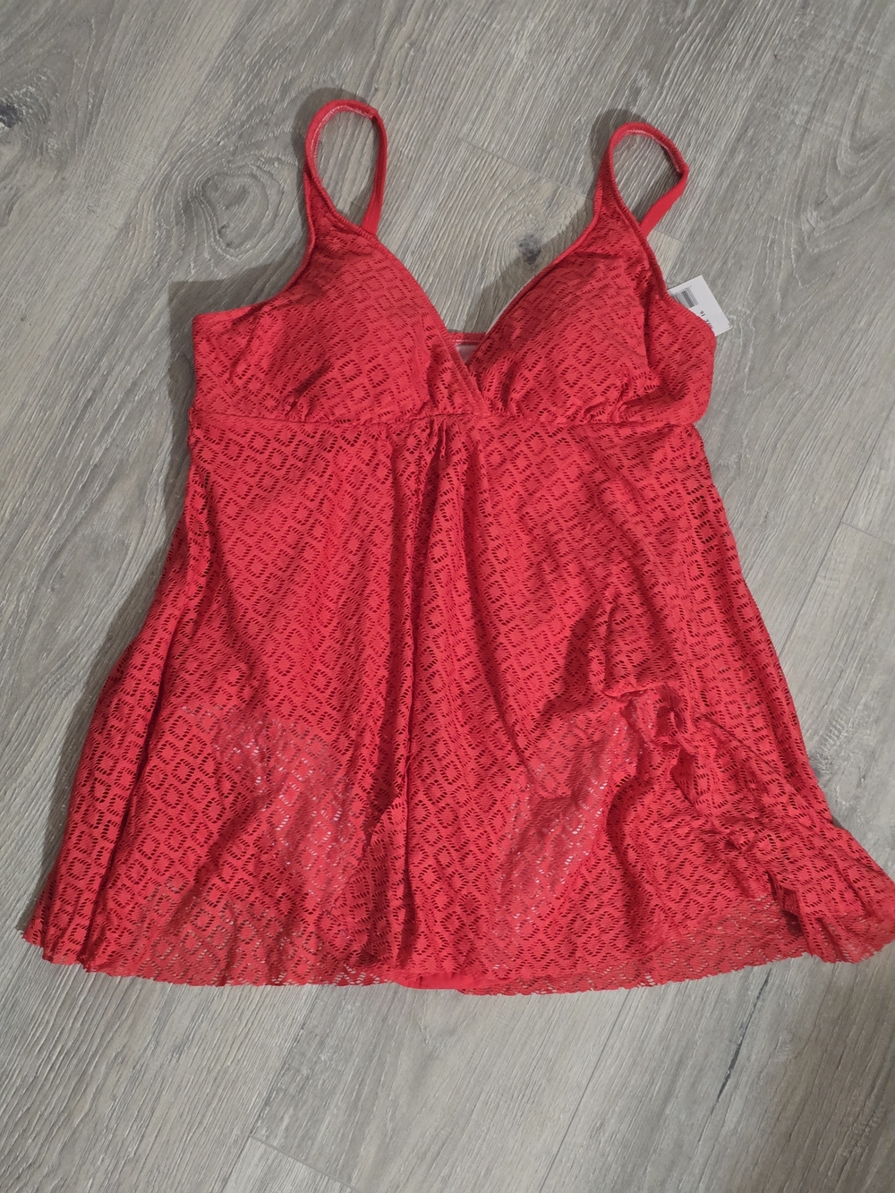 Swim Solutions Red Lace One-Piece Swimdress with Adjustable Straps